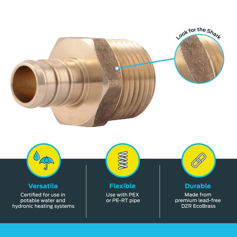 SharkBite 1/2 Inch Crimp MNPT Male Adapter, Pack of 10, Brass Plumbing Fitting, PEX Pipe, Copper, UC120LFA10 - Image 3